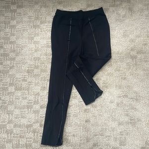 Black Business Pants with Faux Leather Stripe